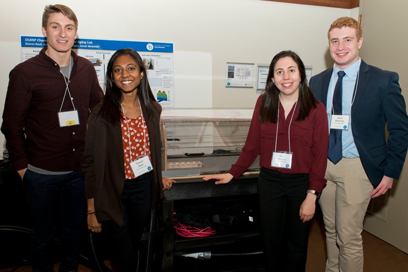 Engineering students Aaron Kager, Sharon Basil, Ariel Hannum and Jacob Weinman worked with the UD Neurovascular Aging Laboratory to develop a magnetic resonance-compatible oscillatory lower body negative pressure device.